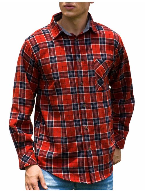 Janmid Men's Button Down Regular Fit Long Sleeve Plaid Flannel Casual Shirts