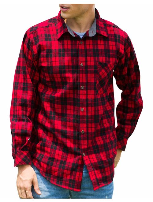 Janmid Men's Button Down Regular Fit Long Sleeve Plaid Flannel Casual Shirts