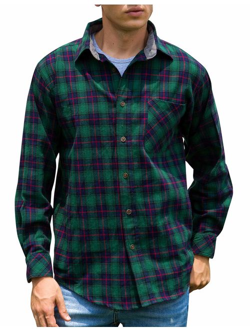 Janmid Men's Button Down Regular Fit Long Sleeve Plaid Flannel Casual Shirts