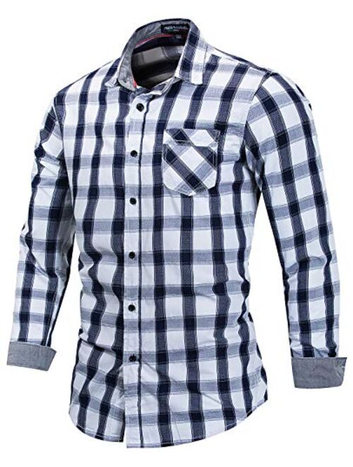 Men's 100% Cotton Regular-Fit Long-Sleeve Button-Down Buffalo Plaid Shirt with Pocket