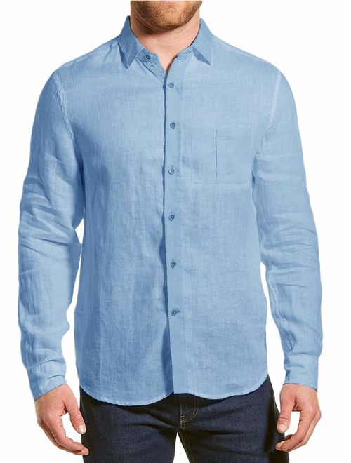 Mens Long Sleeve Shirts Casual Button Down Cotton Spread Collar Loose Fit Summer Beach Lightweight Plain Tops