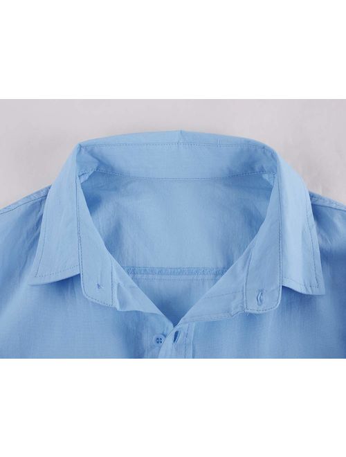 Mens Long Sleeve Shirts Casual Button Down Cotton Spread Collar Loose Fit Summer Beach Lightweight Plain Tops