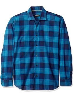 Jared Lang Mens Shirt in Turquoise and Navy Plaid