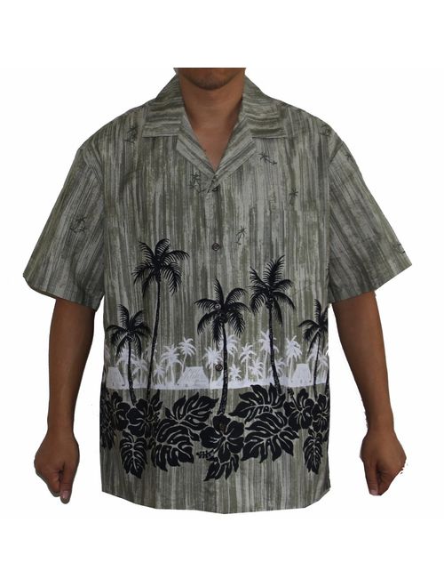 Made in Hawaii ! Men's Palm Tree Village Hawaiian Aloha Shirt