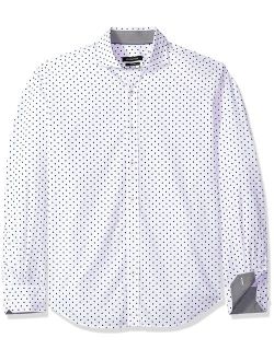 Men's Fitted White Diamond Print Long Sleeve Point Collar Shirt