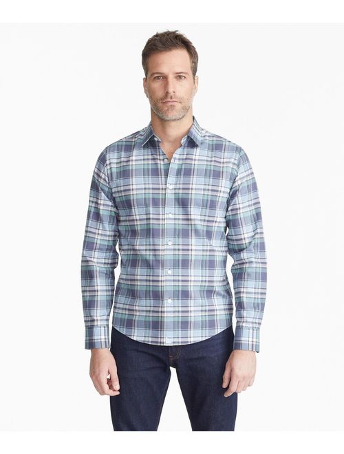 UNTUCKit Rombauer Untucked Shirt for Men - Long Sleeve - Green & Blue Plaid Oxford