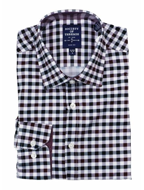 Society of Threads Gingham Checker Slim Fit Long Sleeve Button Down Shirt