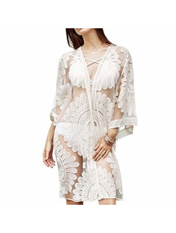 Xugq66 Women's Swimsuit Bikini Cover Up Sexy Lace Crochet Beach Dress Cardigan