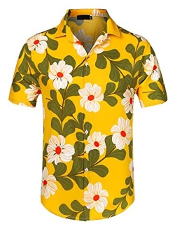 uxcell Men Short Sleeve Button Front Floral Print Cotton Beach Hawaiian Shirt