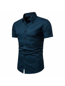 LOCALMODE Men's Regular Fit Cotton Business Casual Shirt Solid Short Sleeve Button Down Dress Shirts...