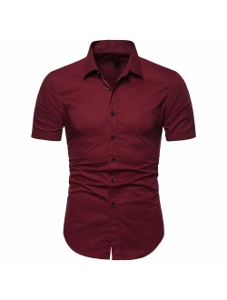 LOCALMODE Men's Regular Fit Cotton Business Casual Shirt Solid Short Sleeve Button Down Dress Shirts...