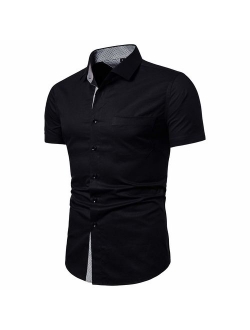 LOCALMODE Men's Regular Fit Cotton Business Casual Shirt Solid Short Sleeve Button Down Dress Shirts...