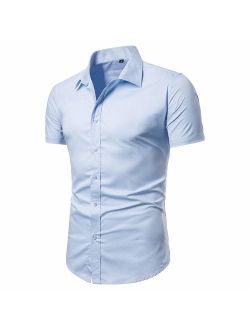 LOCALMODE Men's Regular Fit Cotton Business Casual Shirt Solid Short Sleeve Button Down Dress Shirts...