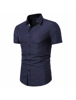 LOCALMODE Men's Regular Fit Cotton Business Casual Shirt Solid Short Sleeve Button Down Dress Shirts...