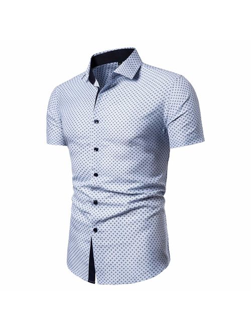 LOCALMODE Men's Regular Fit Cotton Business Casual Shirt Solid Short Sleeve Button Down Dress Shirts...