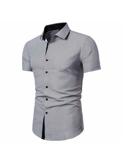 LOCALMODE Men's Regular Fit Cotton Business Casual Shirt Solid Short Sleeve Button Down Dress Shirts...