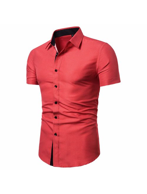 LOCALMODE Men's Regular Fit Cotton Business Casual Shirt Solid Short Sleeve Button Down Dress Shirts...