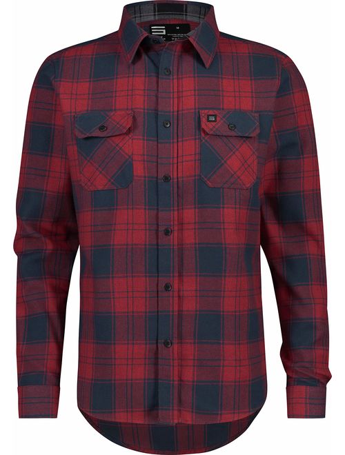 Three Sixty Six Flannel Shirt for Men - Dry Fit Long Sleeve Button Down - Moisture Wicking and Stretch Fabric Plaid Shirts