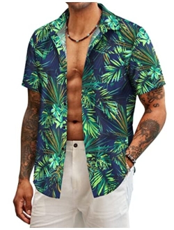 Men's Hawaiian Shirt Short Sleeve Casual Button Down Floral Printed Beach Shirts with Pocket