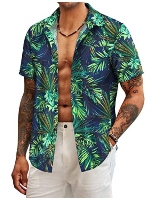 COOFANDY Men's Hawaiian Shirt Short Sleeve Casual Button Down Floral Printed Beach Shirts with Pocket