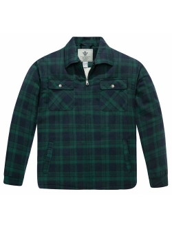 WenVen Men's Flannel Jacket Zip Up Fleece Sherpa Heavy Lined Shirt