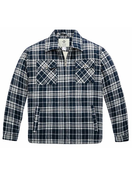 WenVen Men's Flannel Jacket Zip Up Fleece Sherpa Heavy Lined Shirt