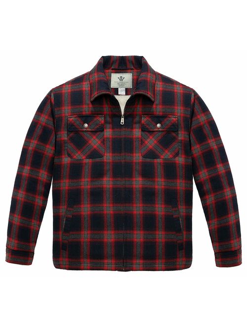 WenVen Men's Flannel Jacket Zip Up Fleece Sherpa Heavy Lined Shirt