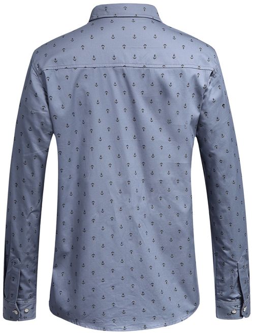 SSLR Men's Anchor Cotton Button Down Casual Long Sleeve Shirt