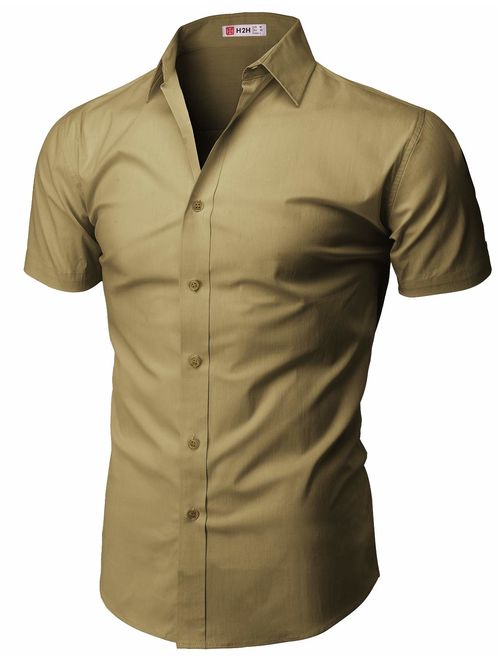 H2H Mens Casual Slim Fit Shirts Short Sleeve Business & Daily Shirts Basic Designed of Various Styles