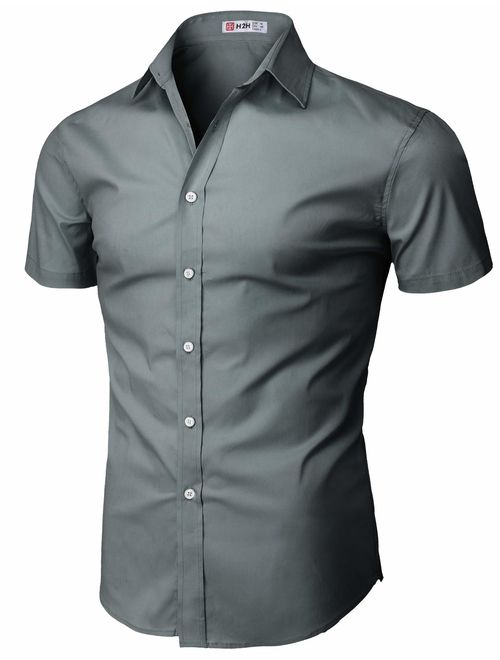 H2H Mens Casual Slim Fit Shirts Short Sleeve Business & Daily Shirts Basic Designed of Various Styles