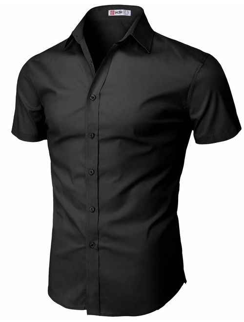 H2H Mens Casual Slim Fit Shirts Short Sleeve Business & Daily Shirts Basic Designed of Various Styles