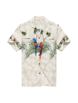 Made in Hawaii Men's Hawaiian Shirt Aloha Shirt Off-White with Matching Front Parrots