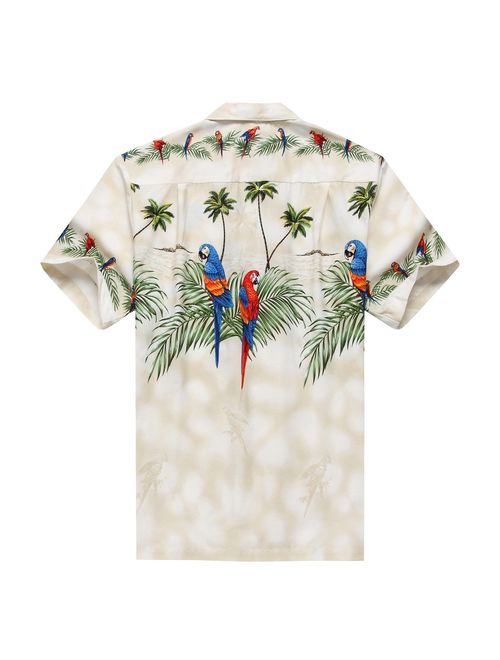 Made in Hawaii Men's Hawaiian Shirt Aloha Shirt Off-White with Matching Front Parrots