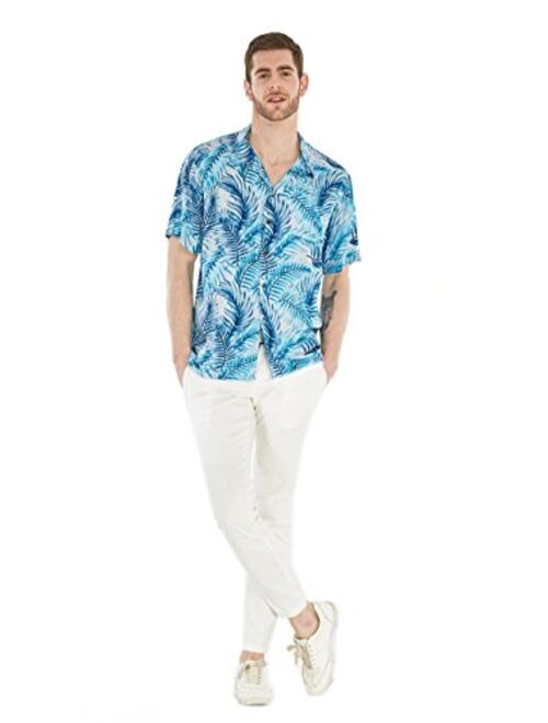 Hawaii Hangover Men's Hawaiian Shirt Aloha Shirt Simply Blue Leaves