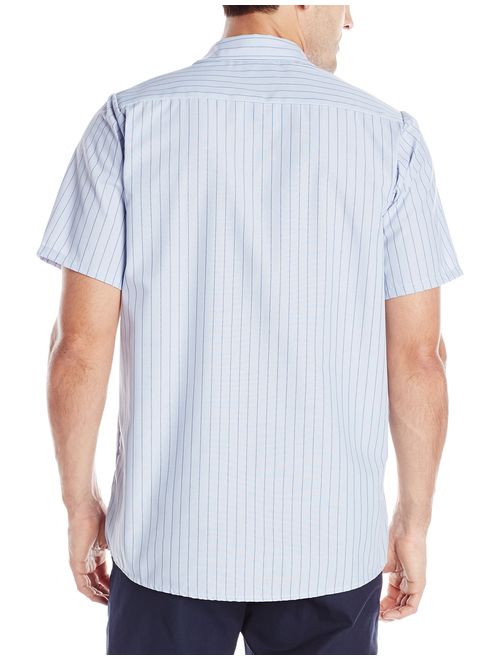 Red Kap Men's Industrial Stripe Work Shirt, Light Blue/Navy Stripe, Short Sleeve Large