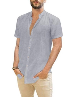 Makkrom Mens Button Down Cotton Linen Shirts Long Sleeve Loose Summer Beach Casual Shirt Tops