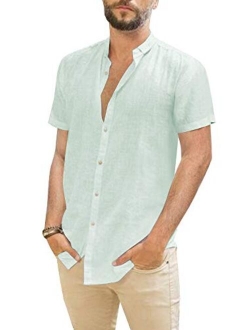 Makkrom Mens Button Down Cotton Linen Shirts Long Sleeve Loose Summer Beach Casual Shirt Tops