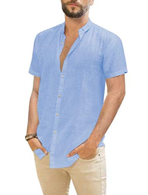 Makkrom Mens Button Down Cotton Linen Shirts Long Sleeve Loose Summer Beach Casual Shirt Tops