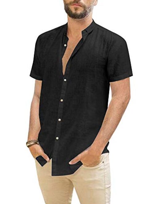 Makkrom Mens Button Down Cotton Linen Shirts Long Sleeve Loose Summer Beach Casual Shirt Tops