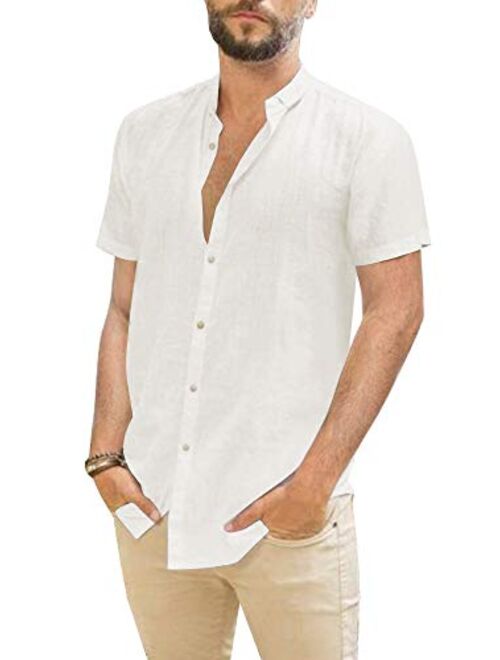 Makkrom Mens Button Down Cotton Linen Shirts Long Sleeve Loose Summer Beach Casual Shirt Tops