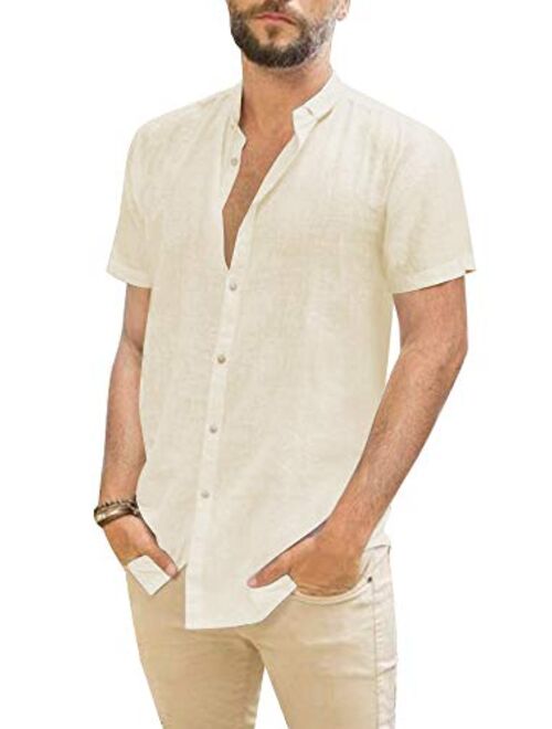 Makkrom Mens Button Down Cotton Linen Shirts Long Sleeve Loose Summer Beach Casual Shirt Tops