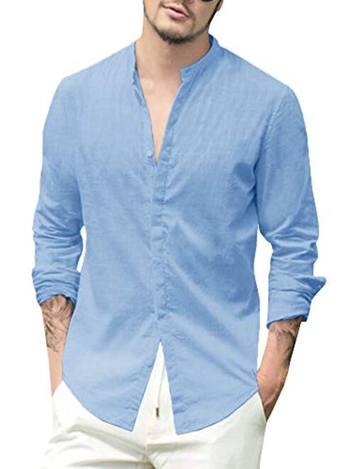 Makkrom Mens Button Down Cotton Linen Shirts Long Sleeve Loose Summer Beach Casual Shirt Tops