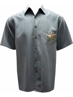 Bamboo Cay Men's All Star Bird of Paradise, Tropical Style Embroidered Button Down Shirt
