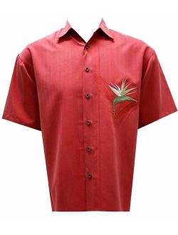 Bamboo Cay Men's All Star Bird of Paradise, Tropical Style Embroidered Button Down Shirt