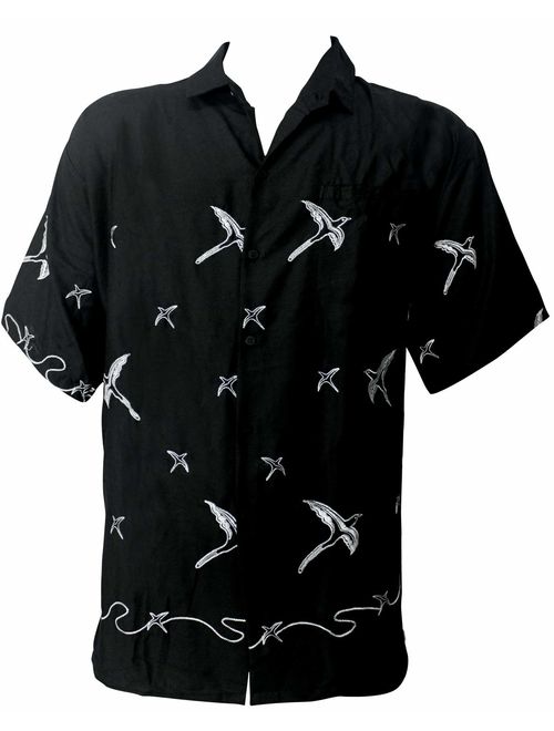 LA LEELA Shirt Casual Button Down Short Sleeve Beach Shirt Men Embroidered 13