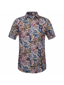 SIR7 Men's Hawaiian Flower Print Casual Button Down Short Sleeve Shirt