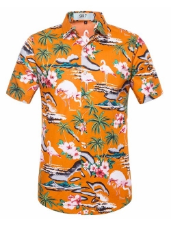 SIR7 Men's Hawaiian Flower Print Casual Button Down Short Sleeve Shirt