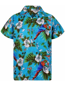 Funky Hawaiian Shirt Men Shortsleeve Frontpocket Hawaiian-Print Cherry Parrots Party Flowers