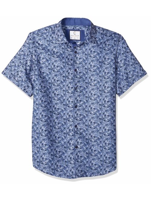 Azaro Uomo Men's Short Sleeve Button Down Shirt Casual Dress Loud Slim Fit