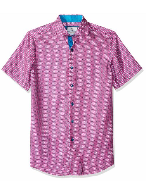 Azaro Uomo Men's Short Sleeve Button Down Shirt Casual Dress Loud Slim Fit